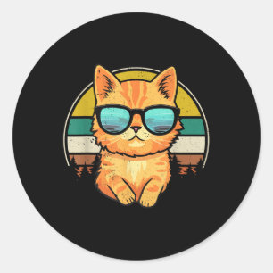 Vintage Style Orange Tabby Cat Friendly Wearing Su Classic Round Sticker