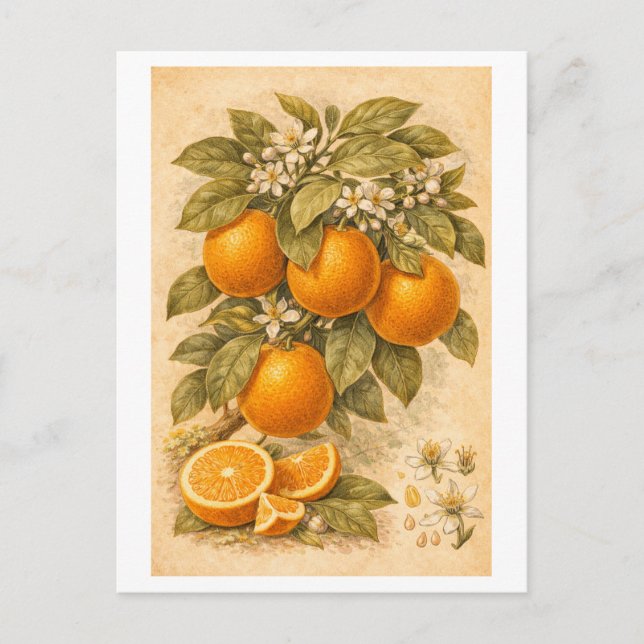 Vintage-Style Oranges Botanical Illustration Postcard (Front)