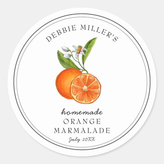 Vintage style Oranges on white Jam jar Classic Round Sticker (Front)