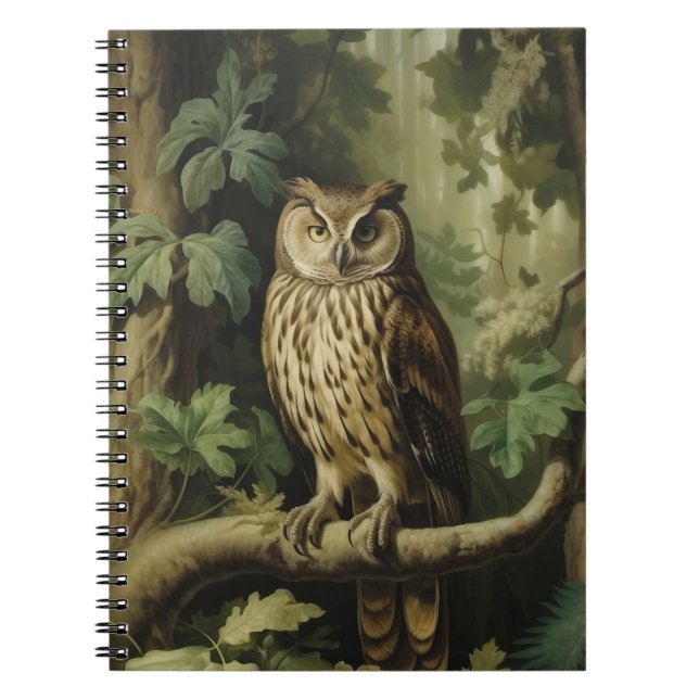 Vintage Style Owl in Enchanted Forest Notebook (Front)
