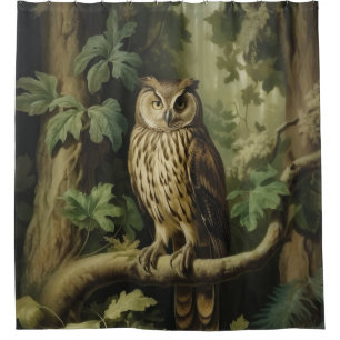 Vintage Style Owl in Enchanted Forest Shower Curtain