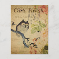 Vintage Style Owl on Branch French Carte Postale