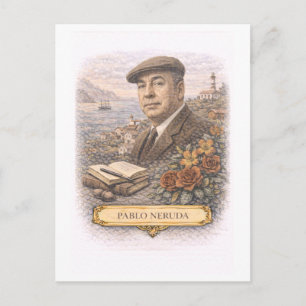 Vintage-Style Pablo Neruda Writer Postcard