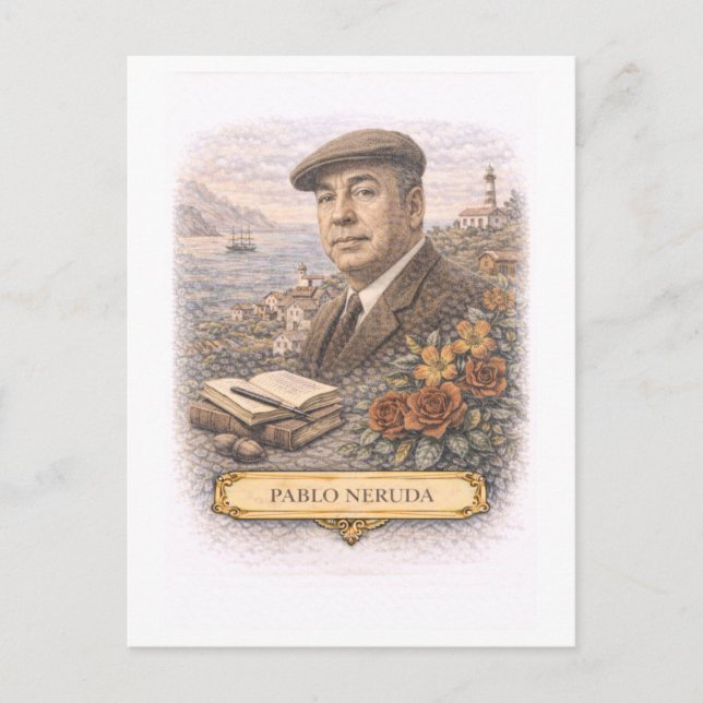 Vintage-Style Pablo Neruda Writer Postcard (Front)