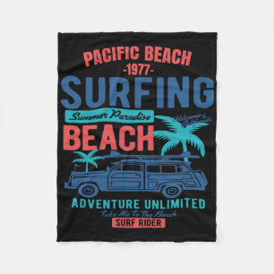 Vintage Style Pacific Beach California Surfing Fleece Blanket