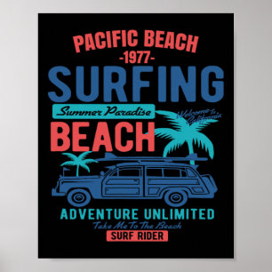 Vintage Style Pacific Beach California Surfing Poster