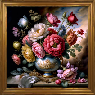 Vintage Style Painting of Bouquet of Flowers Vase  Poster