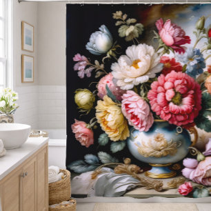 Vintage Style Painting of Bouquet of Flowers Vase Shower Curtain