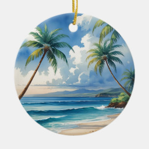 Vintage Style Palm Trees Exotic Islands Travel Art Ceramic Tree Decoration