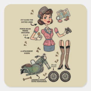 Vintage Style Paper Doll Kit Adventure Square Sticker