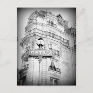 Vintage Style Paris Post Card, Metro Sign Postcard