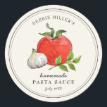 Vintage style Pasta sauce label on off-white<br><div class="desc">Elegant Personalised hand painted watercolor vintage style tomato,  garlic and basil  Fill your information on label and enjoy.</div>