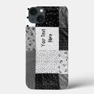 vintage style patchwork fabric design black white iPhone 13 case