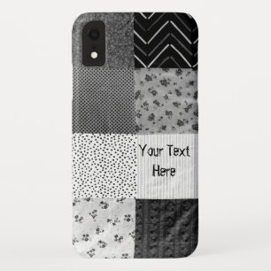 vintage style patchwork fabric design black white iPhone XR case