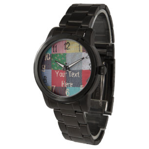 vintage style patchwork fabric squares colourful watch