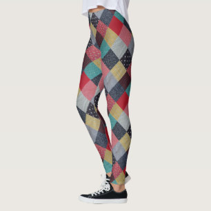 vintage style pattern of colourful patchwork leggings