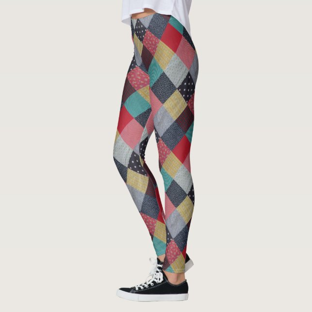 vintage style pattern of colourful patchwork leggings (Left)