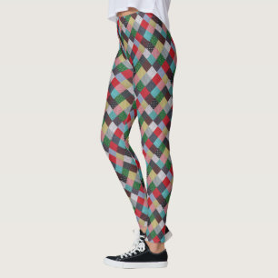 vintage style pattern of colourful patchwork leggings