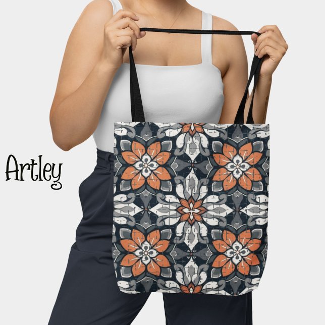  Vintage Style Peach and Blue Floral Pattern Tote Bag (Creator Uploaded)