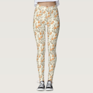 Vintage-style Peach Blossom Floral Patterned Leggings