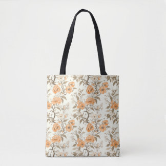 Vintage-style Peach Blossom Floral Patterned Tote Bag