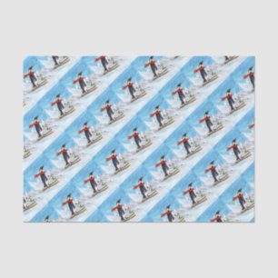 Vintage Style Penguin Downhill Skiing Tissue Paper