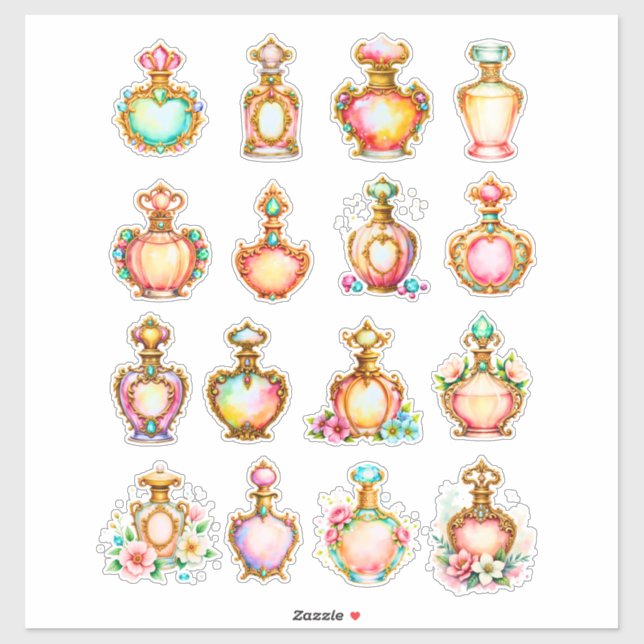 Vintage Style Perfume Bottles Sheet of Stickers (Sheet)