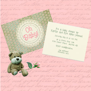 Vintage Style Personalised Rose Doily Smoky Green Invitation