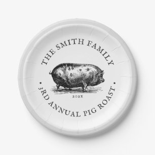 Vintage Style Pig Roast Event Family Hog Roast Paper Plate