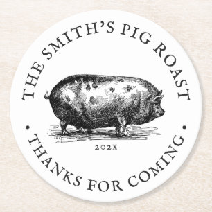 Vintage Style   Pig Roast Party Round Paper Coaster