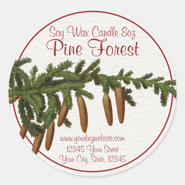 Vintage Style Pine Branch Christmas Candle Label (Front)