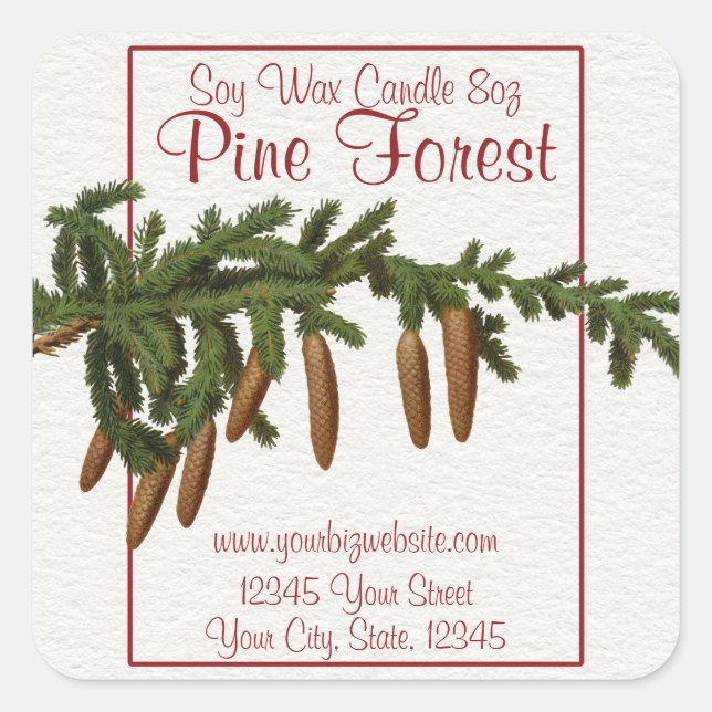 Vintage Style Pine Branch Christmas Candle Label (Front)