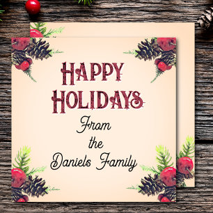 Vintage Style Pine Cone & Berries Christmas Holiday Card
