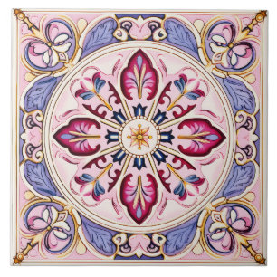 Vintage Style Pink & Blue Ceramic Tile