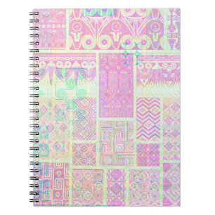 Vintage Style Pink Crazy Quilt Pattern Spiral  Notebook