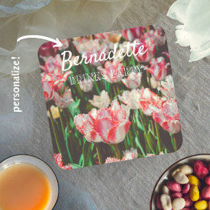 Vintage style pink fringed tulips coaster