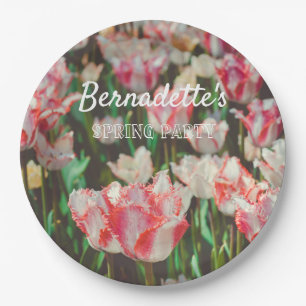 Vintage style pink fringed tulips paper plate