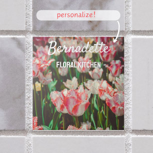 Vintage style pink fringed tulips tile