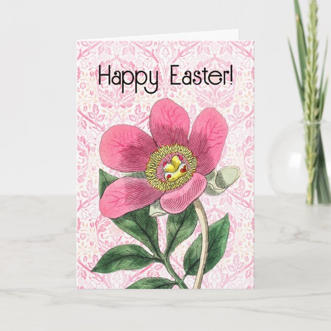 Vintage Style Pink Poppy Flower Easter Card (Front)
