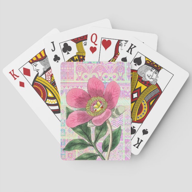 Vintage Style Pink Poppy Playing Cards (Back)