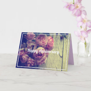 Vintage Style Pink Roses Anniversary Card