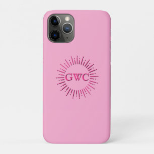 Vintage Style Pink Sun Burst  Custom Monogram iPhone 11 Pro Case