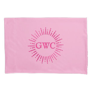 Vintage Style Pink Sun Burst Custom Monogram Pillowcase