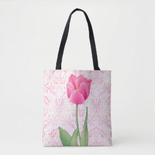 Vintage Style Pink Tulip Flower Tote Bag