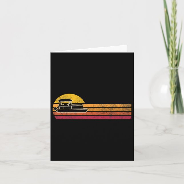 Vintage Style Pontoon Boat Silhouette Retro Boatin Card (Front)