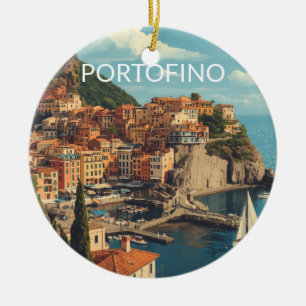 Vintage Style Portofino Genova Italy Ceramic Tree Decoration