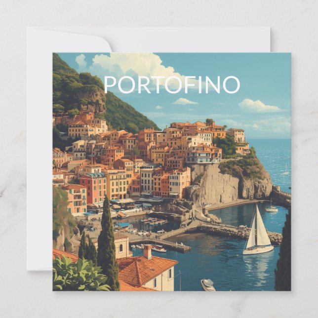 Vintage Style Portofino Genova Italy Holiday Card (Front)