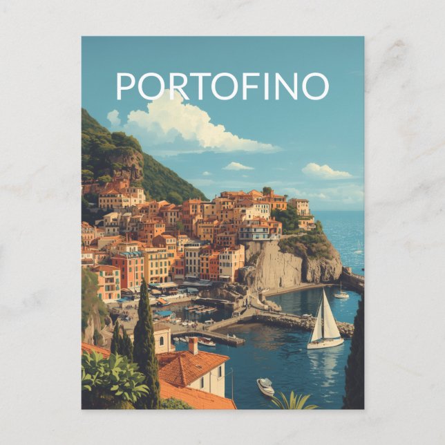Vintage Style Portofino Genova Italy Holiday Postcard (Front)