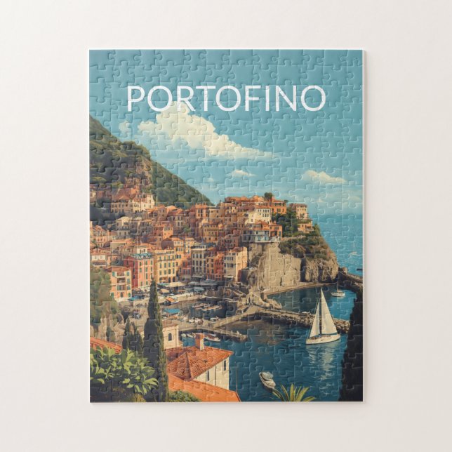 Vintage Style Portofino Genova Italy Jigsaw Puzzle (Vertical)