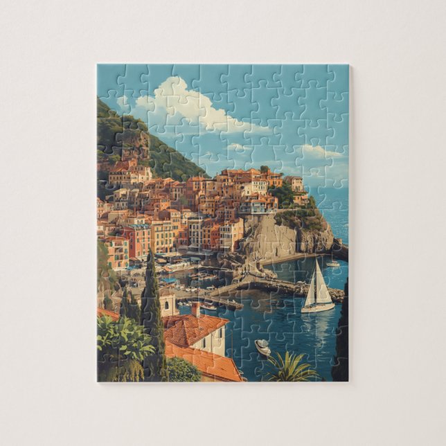Vintage Style Portofino Genova Italy Jigsaw Puzzle (Vertical)